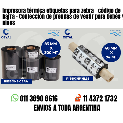 Impresora térmica etiquetas para zebra  código de barra - Confección de prendas de vestir para bebés y niños